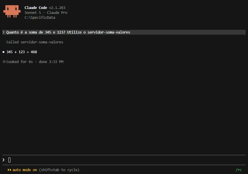 Print da demonstração do MCP funcionando através do Claude Code